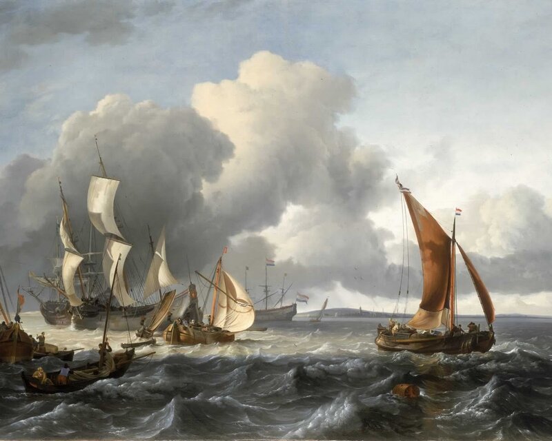 Ships in Rough Sea — Gray