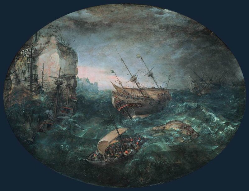 Ships in Stormy Sea — Blue