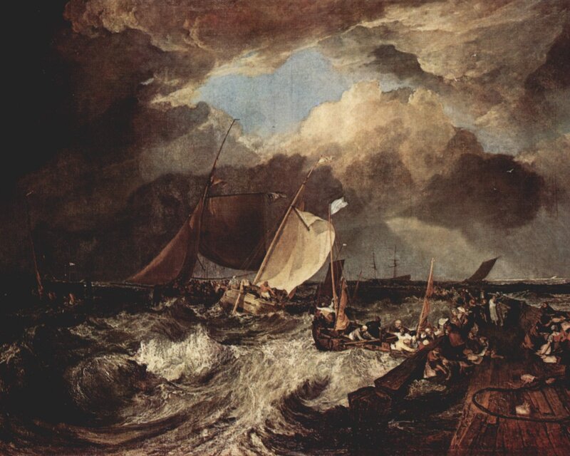 Ships in Stormy Sea — Brown, Dramatic