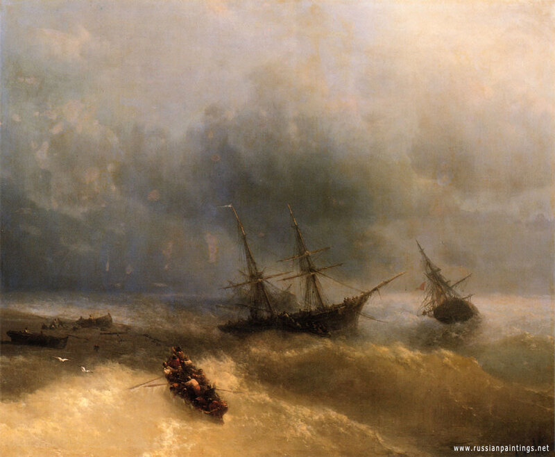 Ships in Stormy Sea — Brown