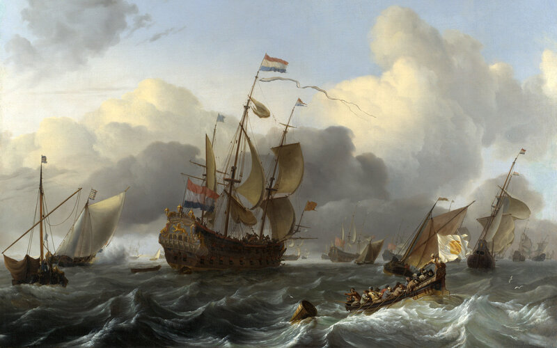 Ships in Stormy Sea — Gray, Dramatic, Afternoon