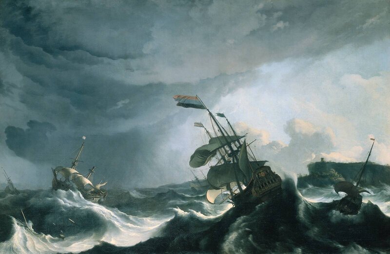 Ships in Stormy Sea — Gray