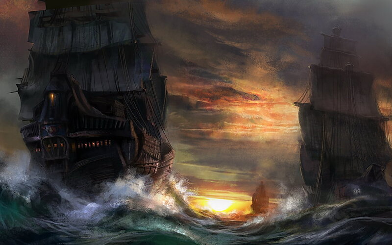 Ships in Stormy Sea — Orange