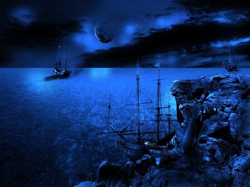 Ships on Rocky Coast