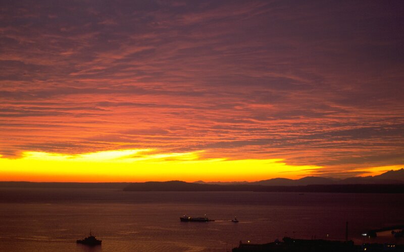 Ships on Water at Sunset