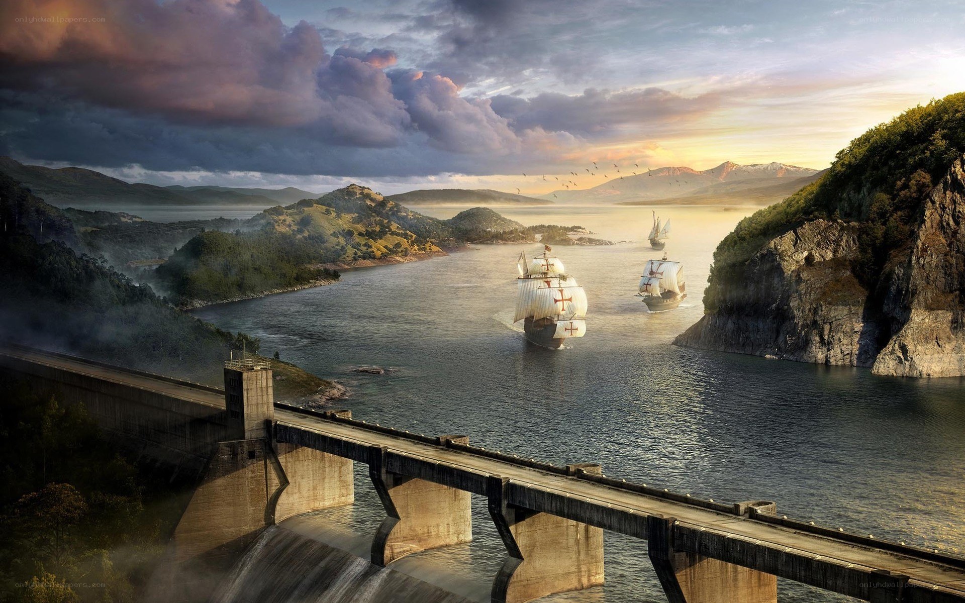 ships sailing through a canyon