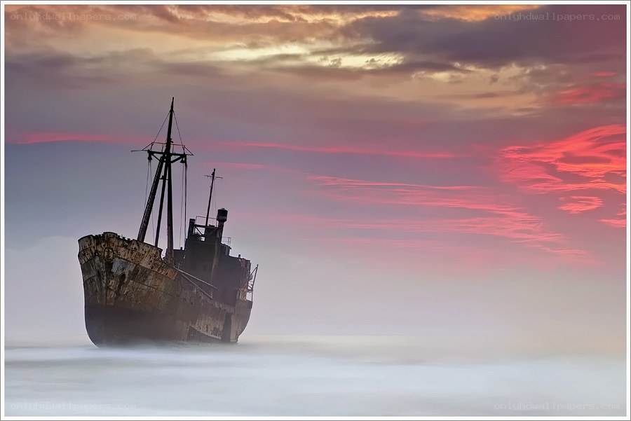 shipwreck at sunset