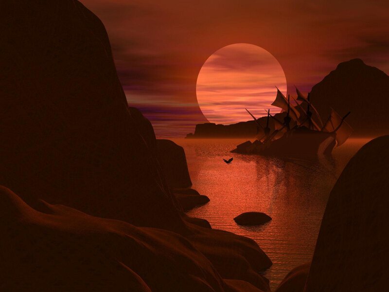 shipwreck at sunset