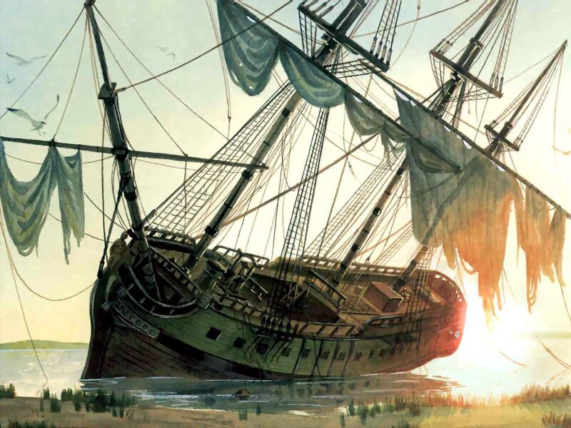 shipwreck at sunset