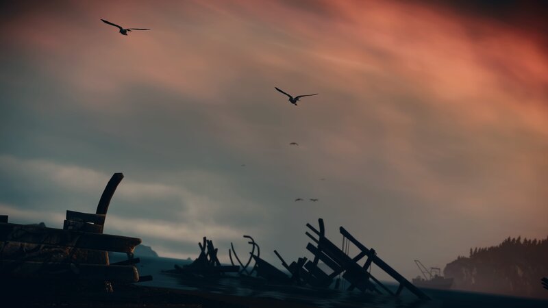 Shipwreck at Sunset — Orange, Dramatic, 3d Render