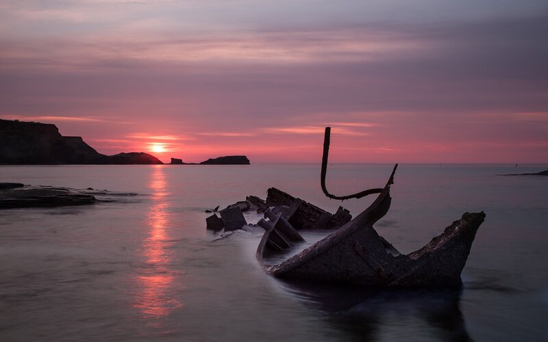 Shipwreck at Sunset — Pink
