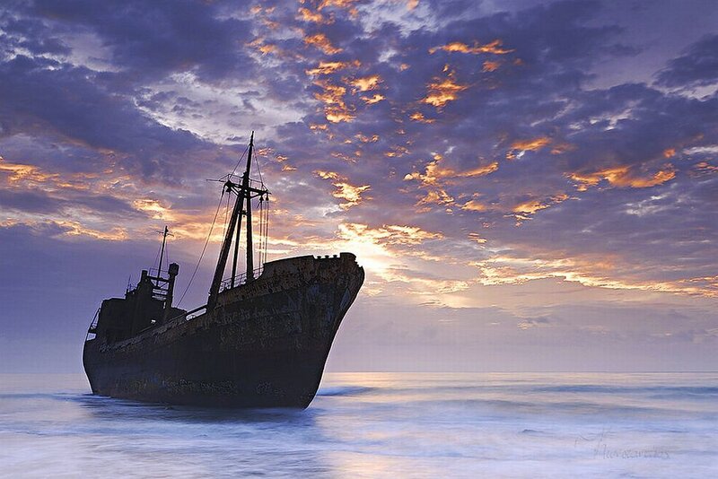 Shipwreck at Sunset — Purple