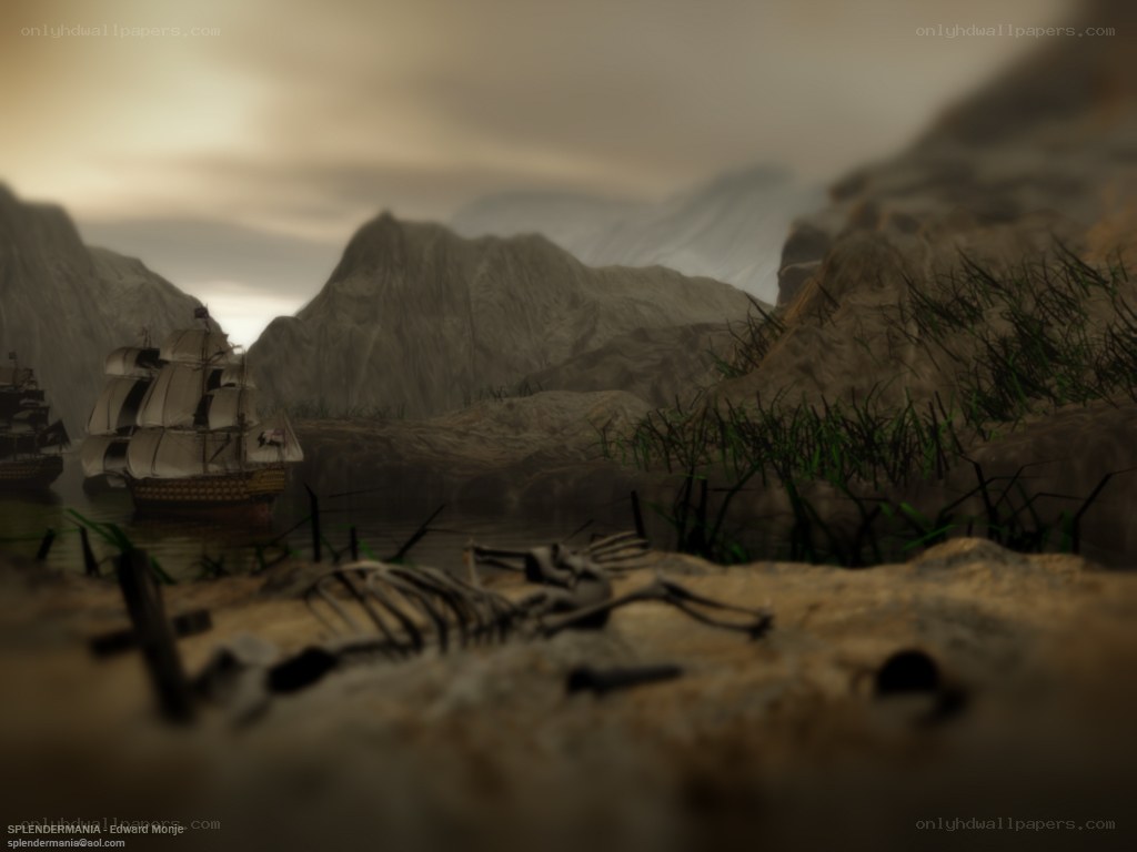 shipwreck in a mountain cove