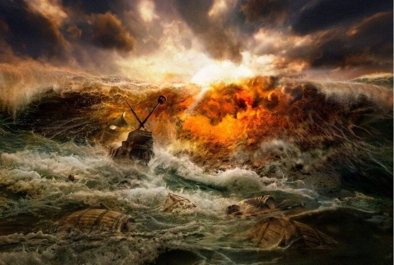 Shipwreck in a stormy sea