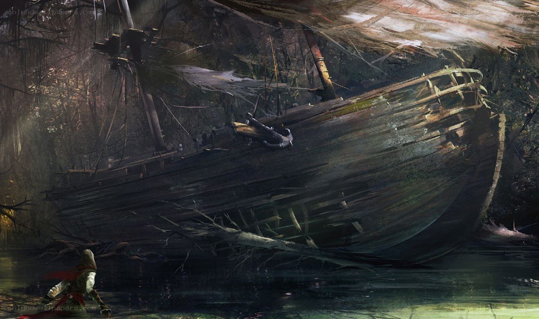 shipwreck in a swamp