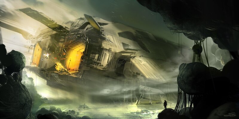shipwreck in alien cave
