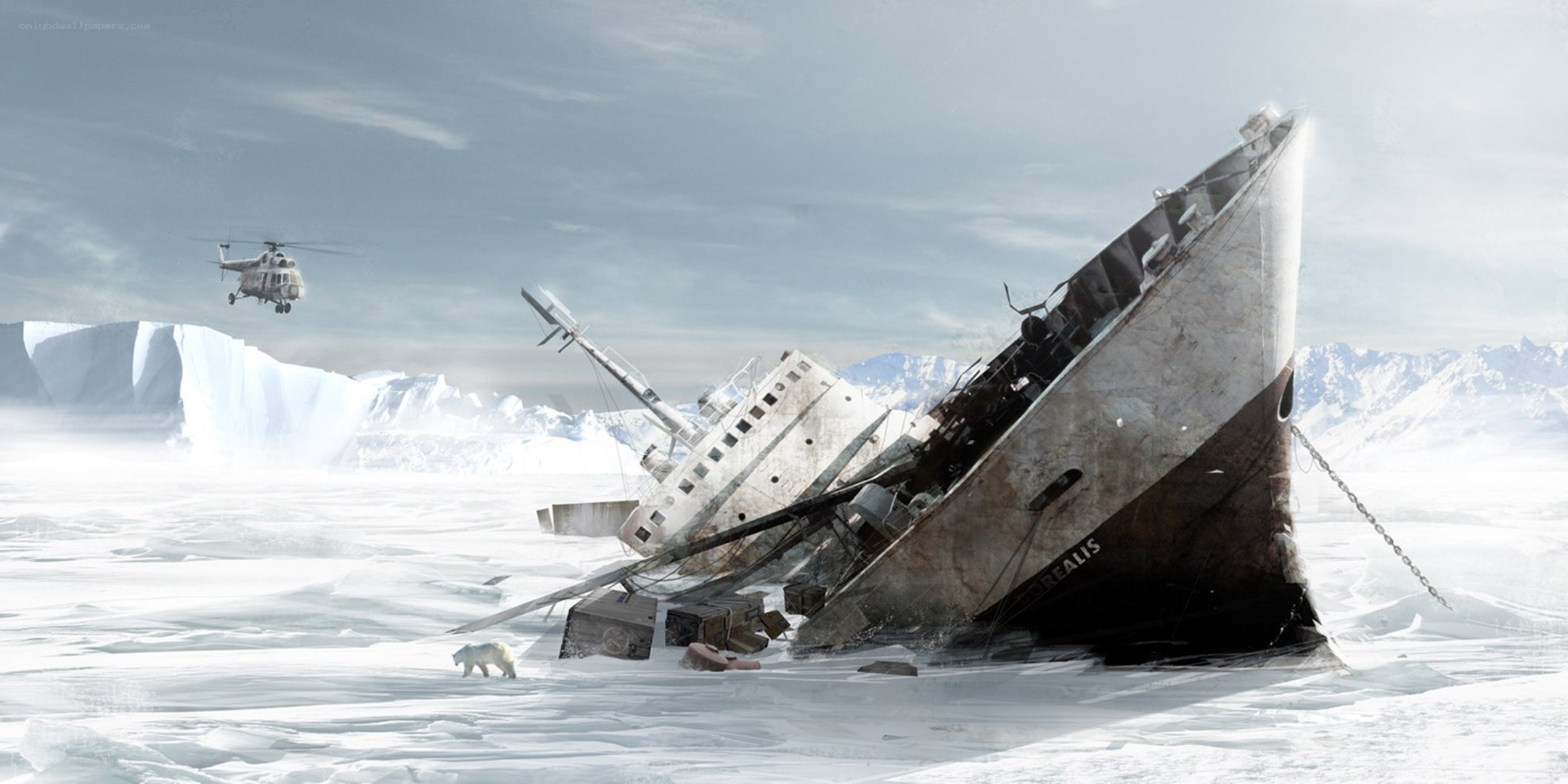 shipwreck in arctic ice