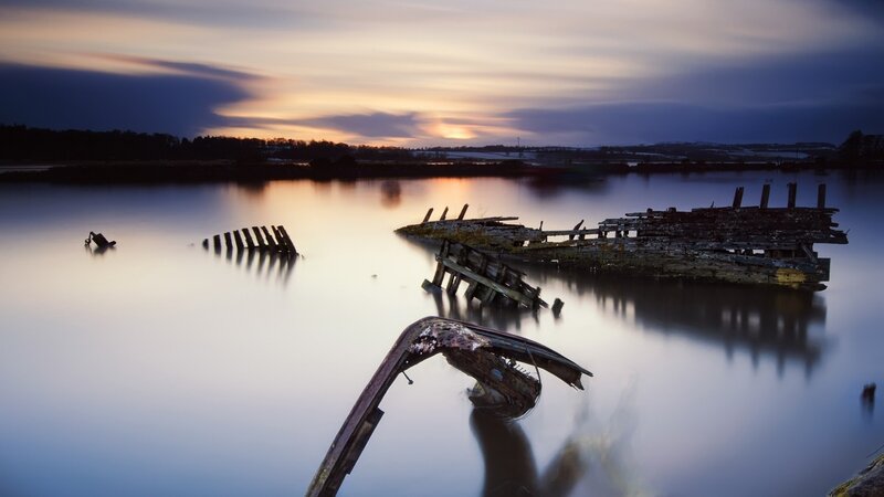 Shipwreck in Calm Water — Blue