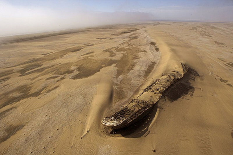 shipwreck in desert