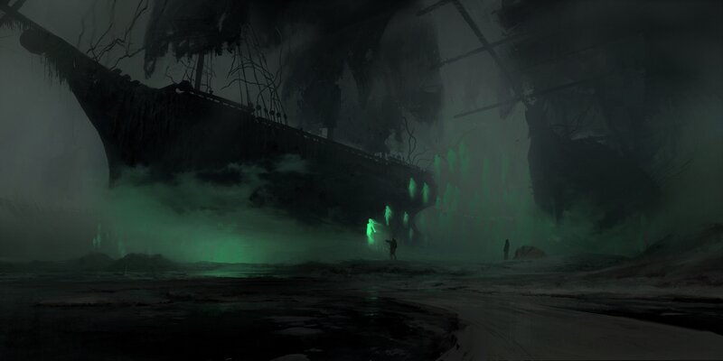 Shipwreck in Fog — Green, Dark