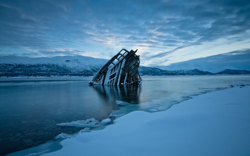 Shipwreck in Frozen Water