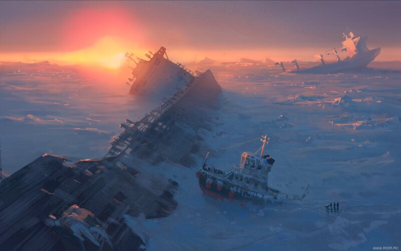 Shipwreck in Ice — Orange, Dramatic