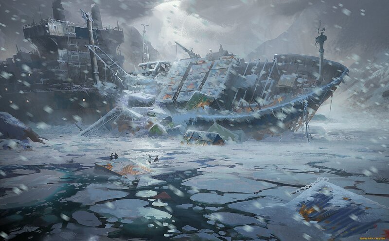 Shipwreck in Ice — White, Dramatic, Winter