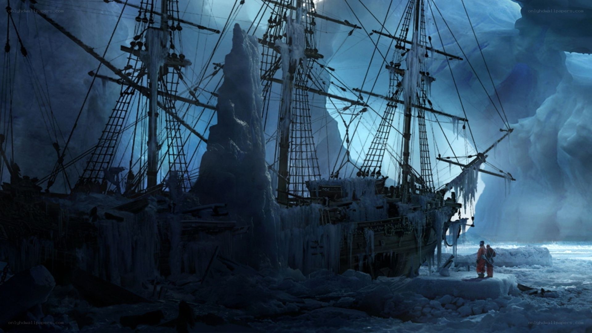 shipwreck in icy cave