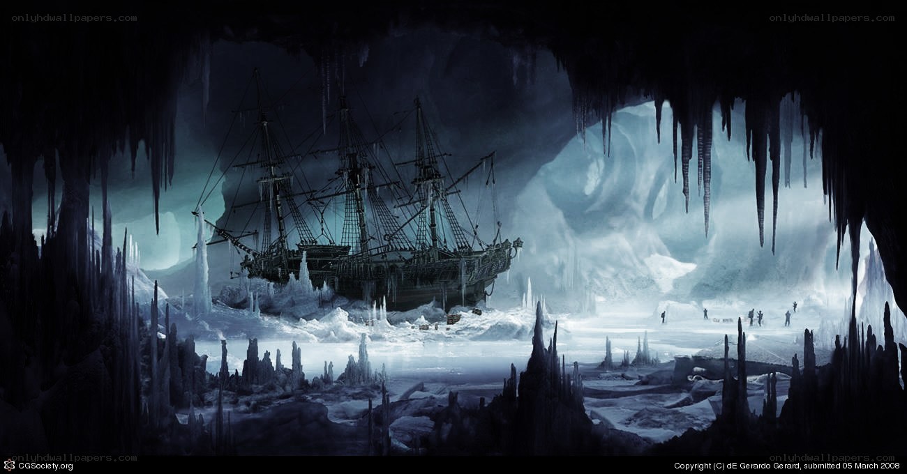 shipwreck in icy cave