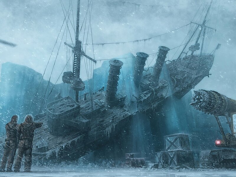shipwreck in icy storm