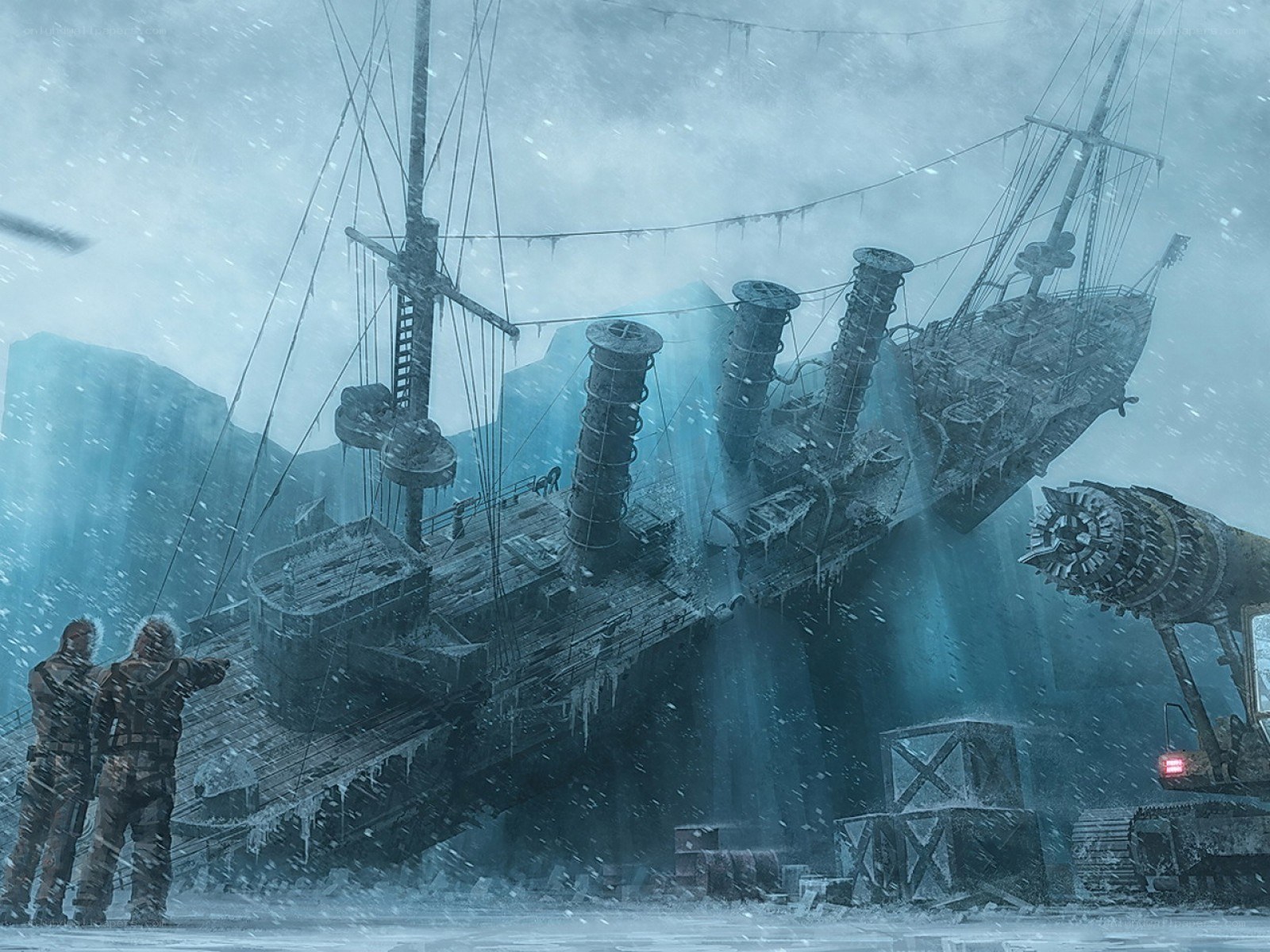 shipwreck in icy storm