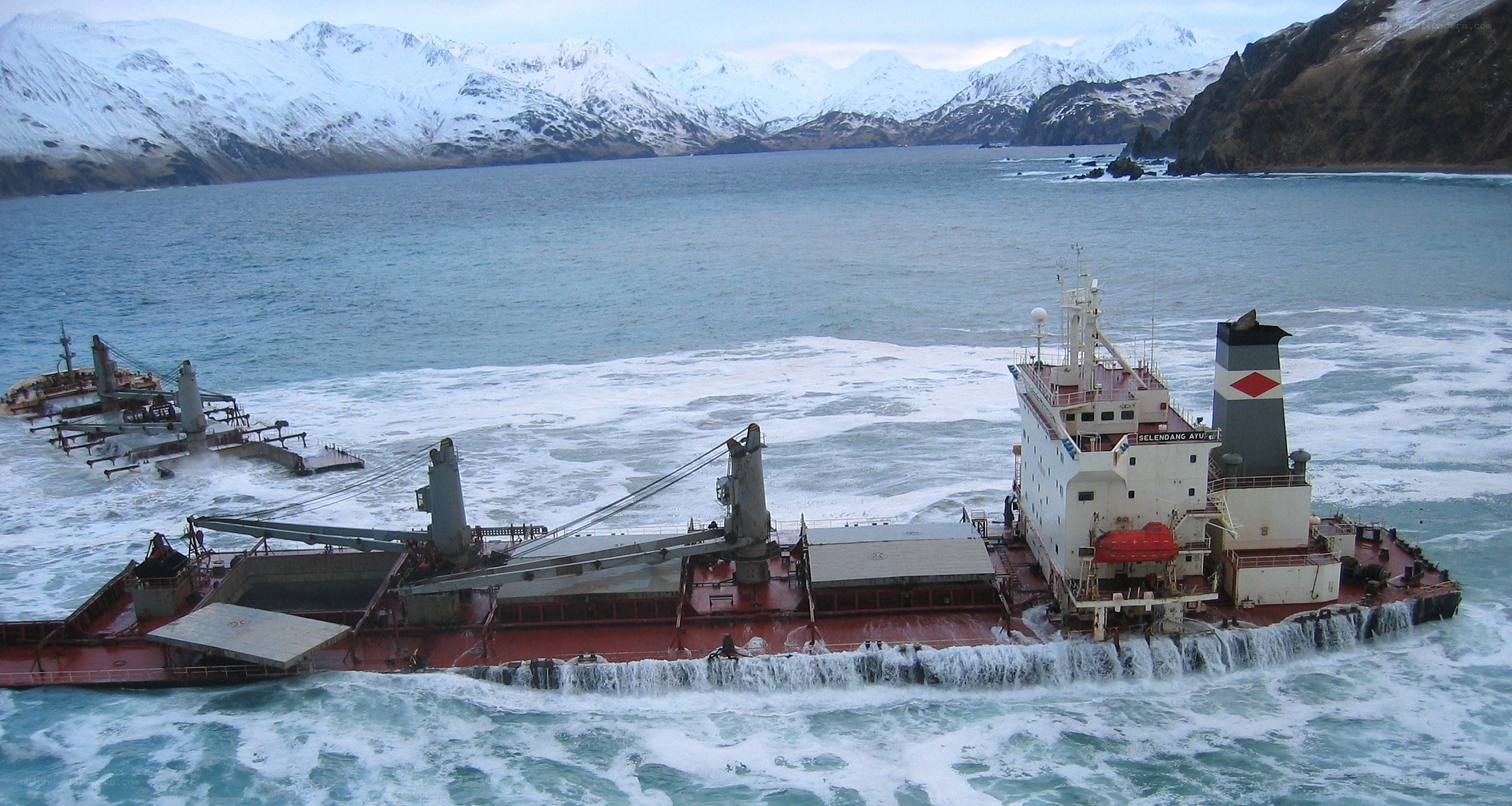 Shipwreck in icy waters