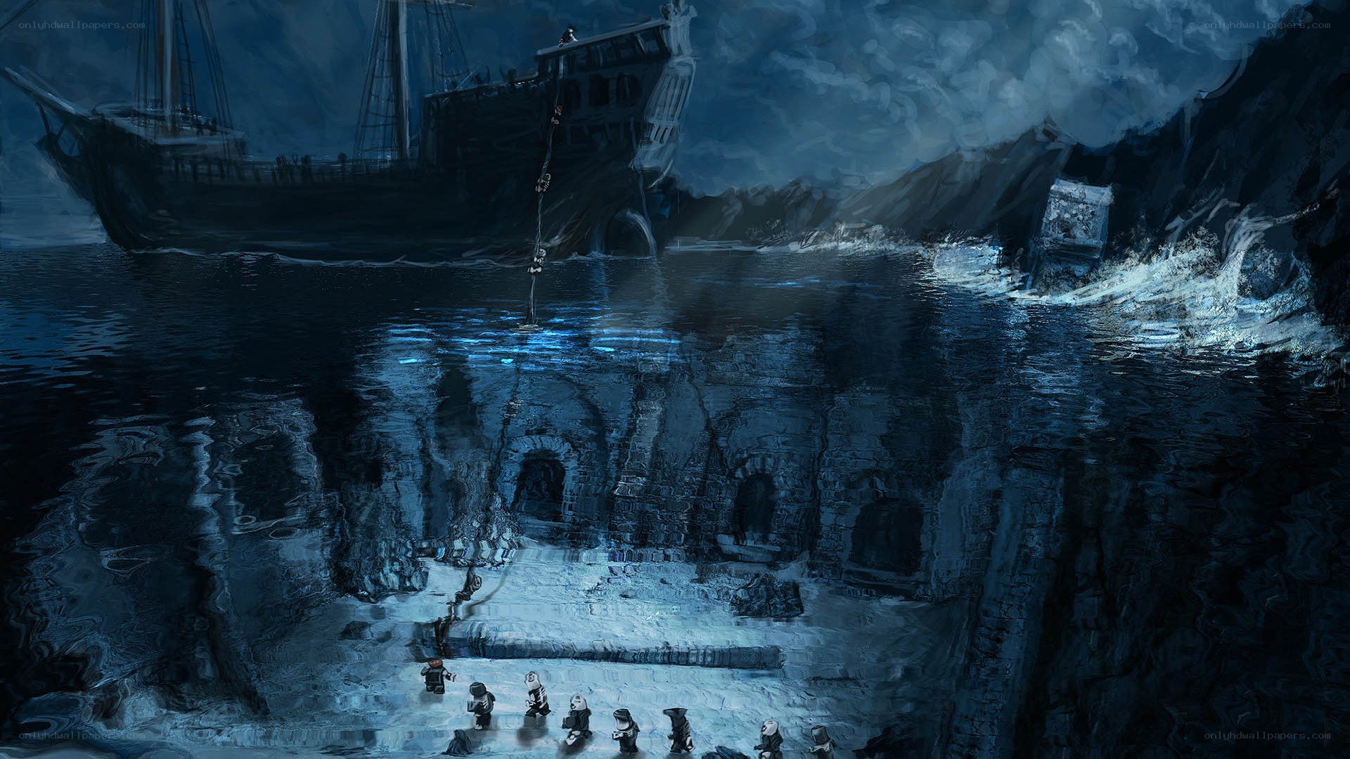 shipwreck in icy waters