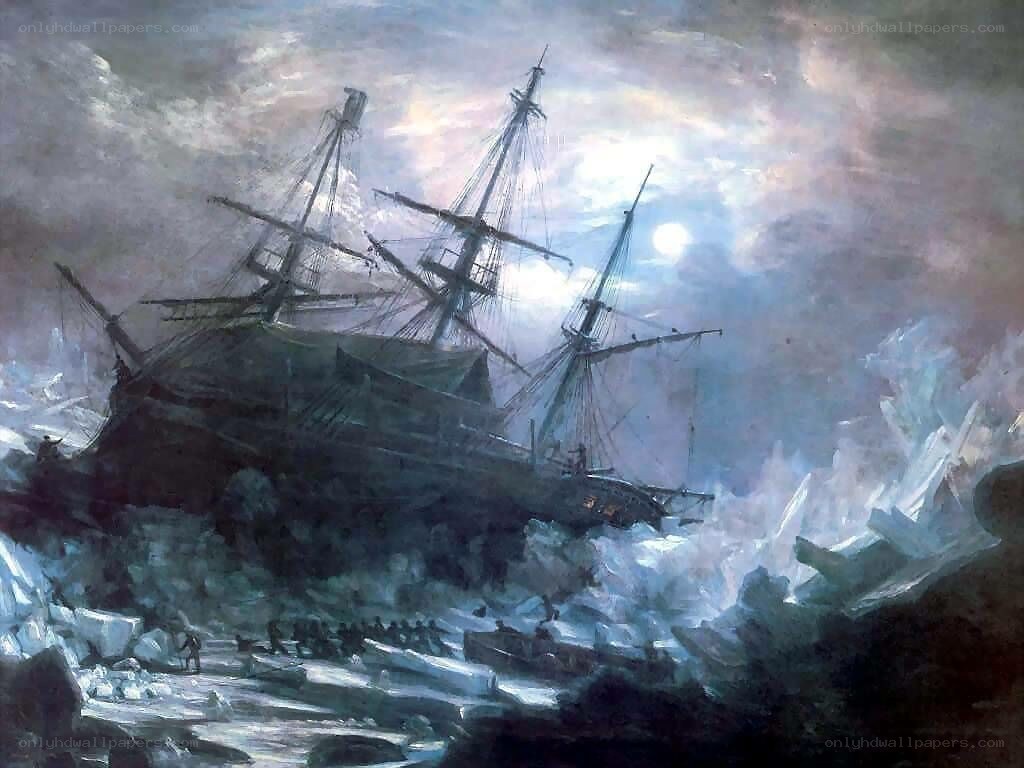 Shipwreck in icy waters