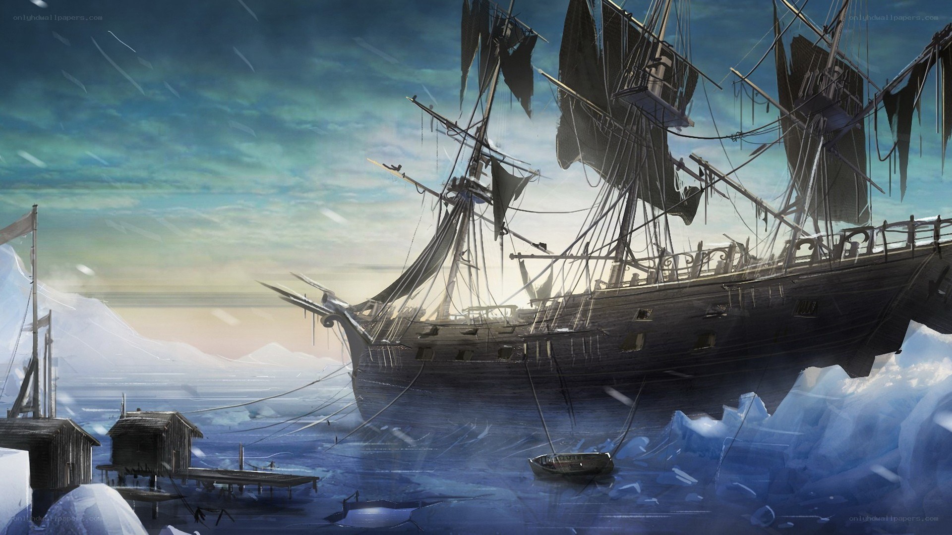 shipwreck in icy waters
