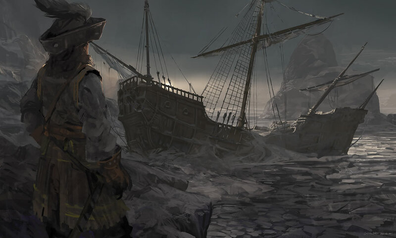 shipwreck in icy waters