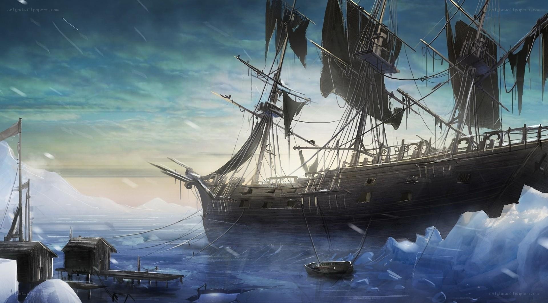 shipwreck in icy waters