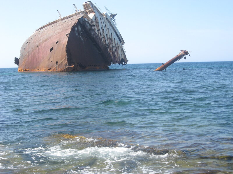 Shipwreck in Ocean — Blue, Dramatic, Afternoon