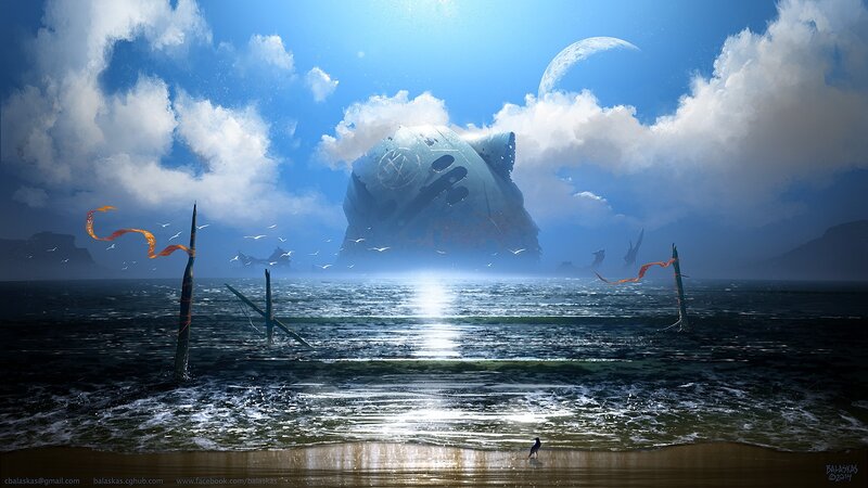 Shipwreck in Ocean — Blue, Serene