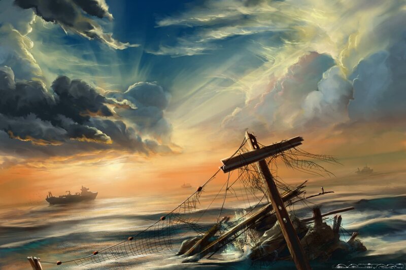 Shipwreck in Ocean — Orange