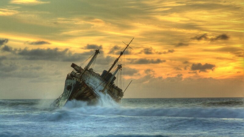 Shipwreck in Ocean — Yellow, Dramatic