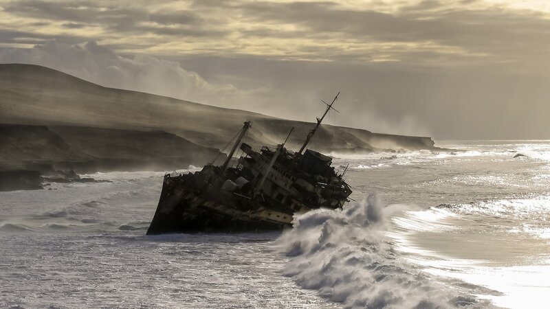 Shipwreck in Rough Sea