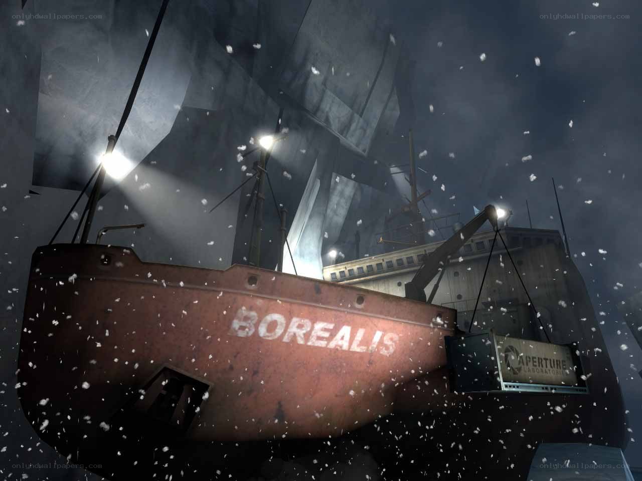 shipwreck in snowy storm