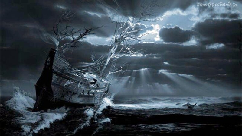 Shipwreck in Storm — Black, Dramatic