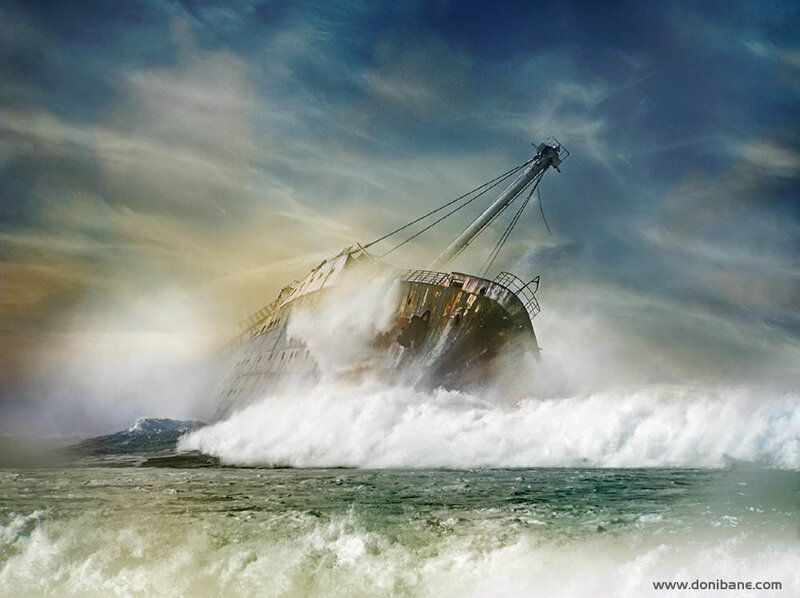 Shipwreck in Storm — Blue, Dramatic, Digital Art, Ocean