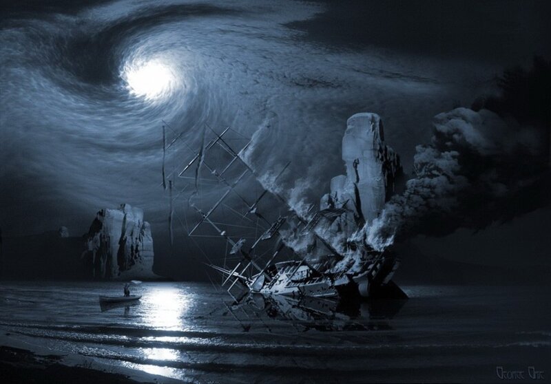 Shipwreck in Storm — Blue, Dramatic, Night, Digital Art, Boat