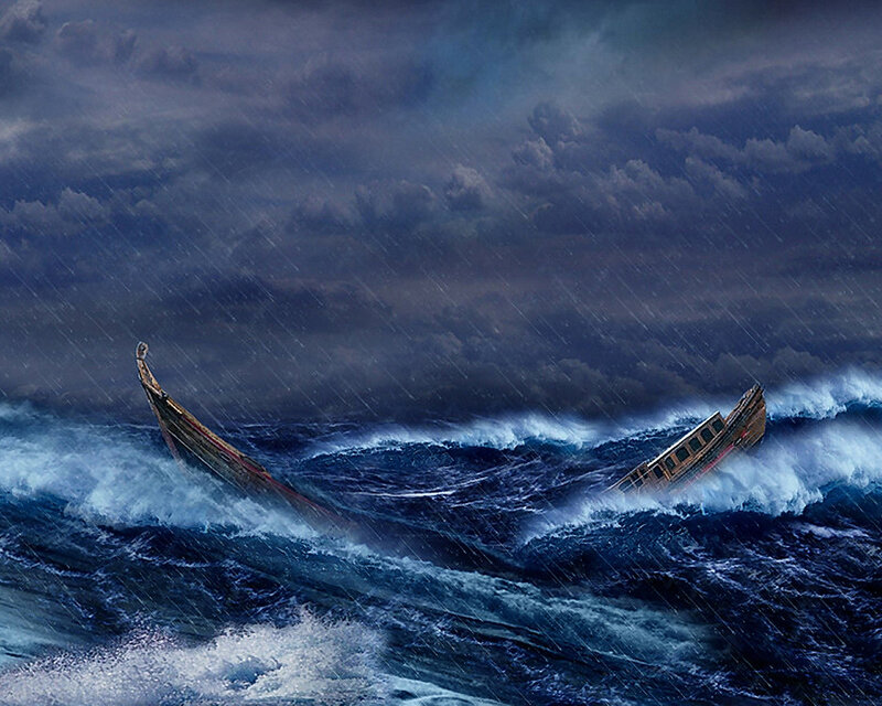 Shipwreck in Storm — Blue, Dramatic