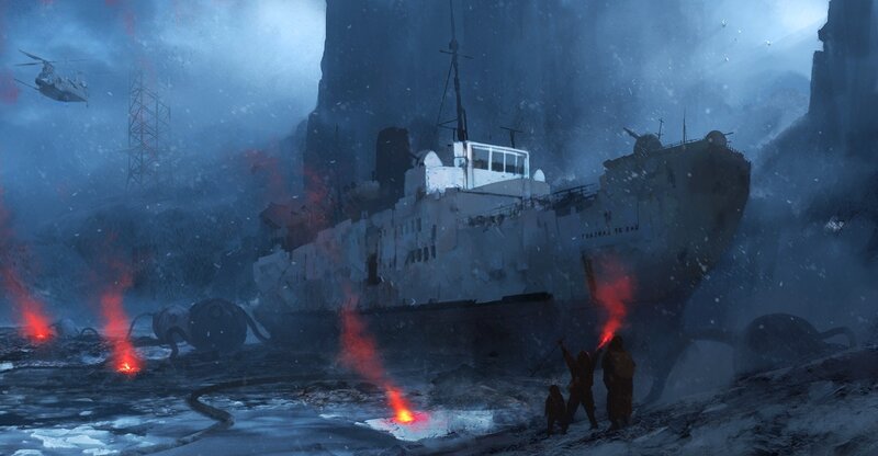 Shipwreck in Storm — Blue, Dramatic, Winter