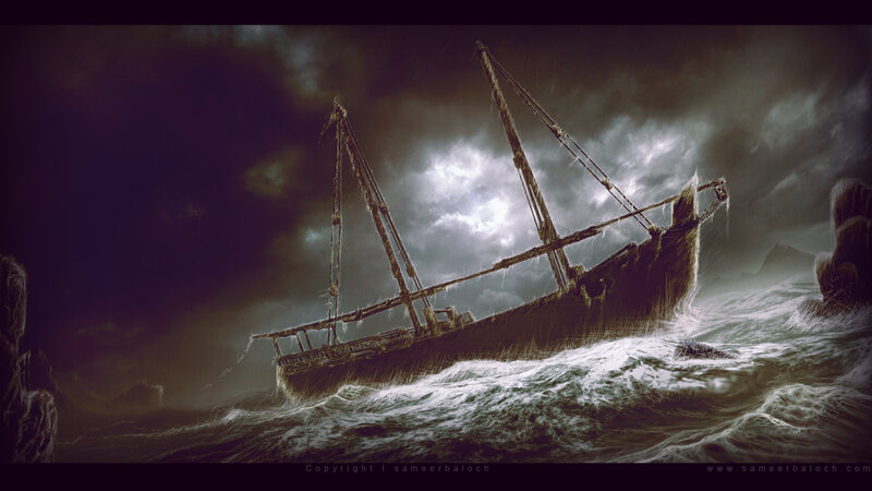 Shipwreck in Storm — Dark Gray
