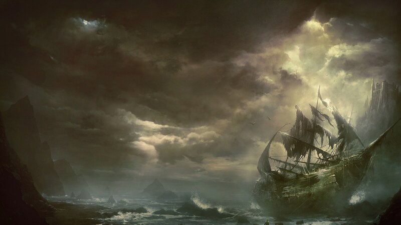 Shipwreck in Storm — Gray, Dramatic, Night